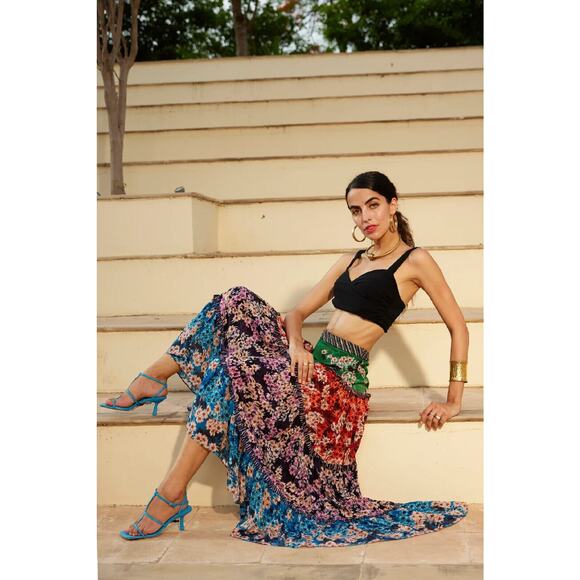 Anthropologie Bhanuni by Jyoti Anarosa Tiered Maxi Skirt Floral Boho Anthro Sz 4 - Picture 3 of 15